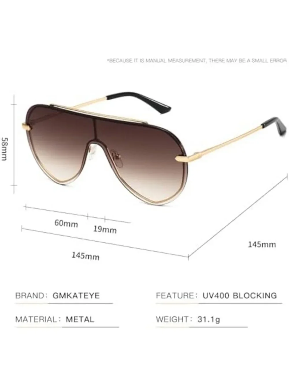 Oversized Y2K Shield Sunglasses for Women | Rimless Aviator Shades, UV